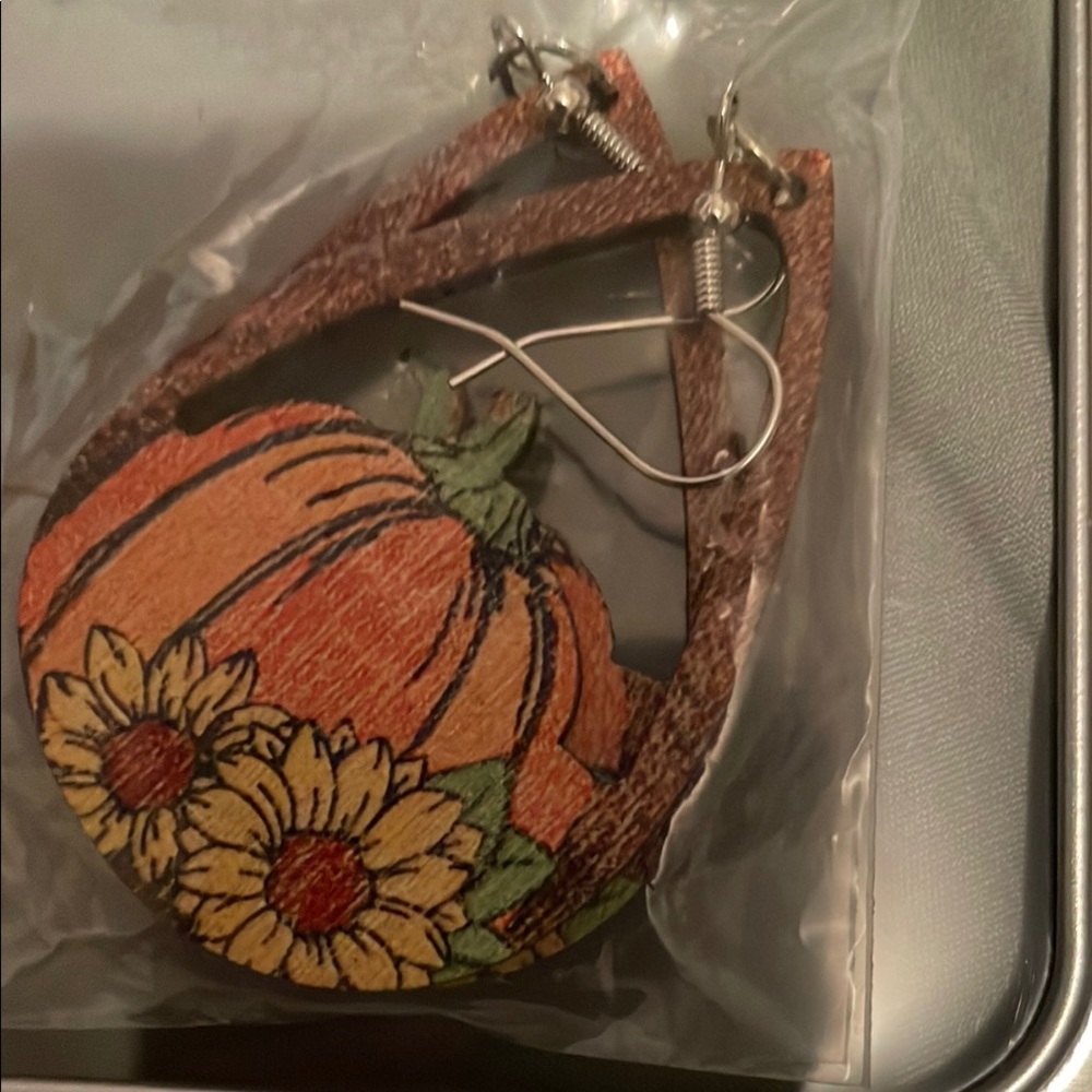 Autumn wooden Pumpkin Earrings
